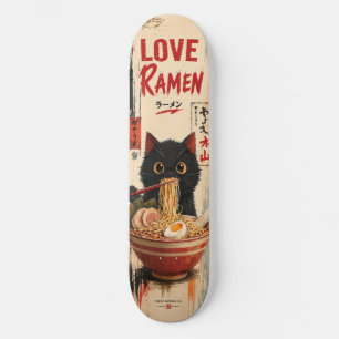 Cubierta de monopatín de gato de ramen de amor de