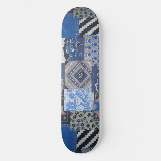 Cubierta de monopatín de patchwork azul (Anverso)