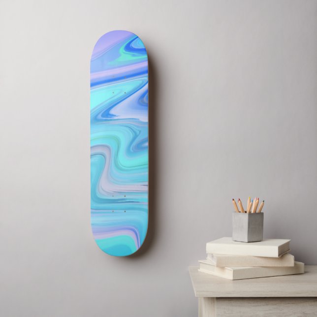 Cubierta de monopatín de rayas fluidas turquesa y  (Arte de la pared)