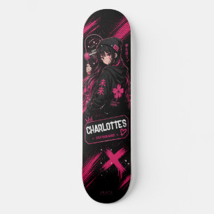 Cubierta de monopatín rosa de chica de anime perso