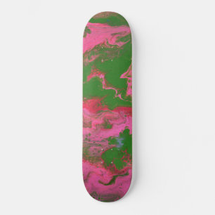 Cubierta de skateboard abstracto rosa verde Abigai