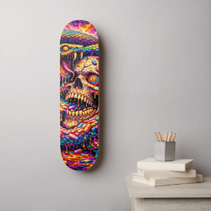 Cubierta de skateboard de cráneo serpiente psicodé