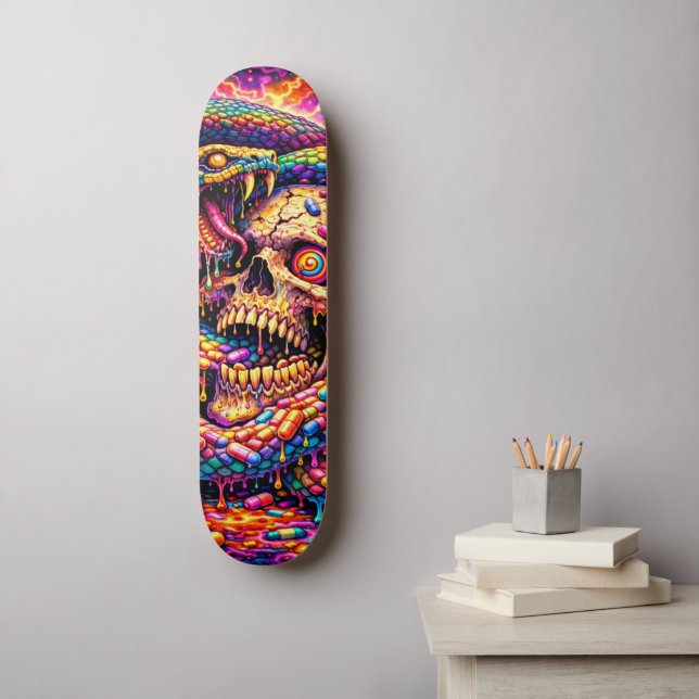 Cubierta de skateboard de cráneo serpiente psicodé (Arte de la pared)