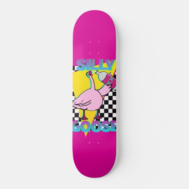 Cubierta de skateboard rosa Vintage 80s Silly Goos (Anverso)