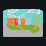 Cubierta del dibujo animado de los mediados de<br><div class="desc">¡Esta cubierta del dibujo animado de los mediados de siglo mini del iPad moderno de la casa le tendrá el querer poner hacia fuera el felpudo y hacerse en casa! Los años 60, características del diseño minimalistas del arte una piedra lisa, anaranjada y una casa de cristal de la aguamarina...</div>