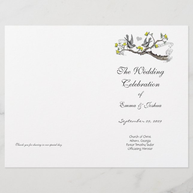 Cubierta del programa Amarillo y Gris de las aves  (Anverso)