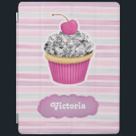 Cubierta inteligente personalizada Cute rosa para<br><div class="desc">Esta elegante cubierta Ipad está decorada con un quequito de moda brillante con una cereza encima. Este cuaderno de chicas tiene un fondo rayado rosa y violeta. Personalízalo con tu nombre. Genial para volver a la escuela. Diseñado para ti por Blackberry Boulevard.</div>