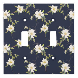 Cubierta Para Interruptor Floral blanca azul marina
