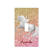 Glam dorado y rosa de unicornio blanco personaliza