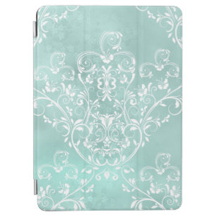 Cubierta Para iPad Air Damasco elegante Verde azulado y blanco
