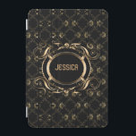 Cubierta Para iPad Mini Elegante marco floral negro y dorado barroco<br><div class="desc">Elegante marco floral negro y dorado estilo barroco con monograma de personalizable. Si necesita ayuda para personalizar alguno de mis diseños,  póngase en contacto con el diseñador ArtOnWear. Formato de texto gratuito con ayuda en directo disponible bajo petición.</div>