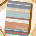 Cubierta Para iPad Pro Banda colorida de escritura moderna<br><div class="desc">Tus dispositivos personales son una gran manera de expresar tu propio estilo personal. ¿Por qué no tener una cubierta para iPad personalizado que sea moderna, bonita y luminosa? Las rayas clásicas con naranjas, azules, blancos y verde verde azulado son sencillas y limpias. Personalizado y a la moda, este iPad será...</div>