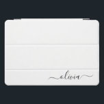 Cubierta Para iPad Pro Black White Modern Script Girly Monograma Nombre<br><div class="desc">Funda de portátiles con nombre de monograma de escritura simple en blanco y negro. Esto hace que el dulce perfecto cumpleaños 16,  boda,  ducha de novia,  aniversario,  ducha de bebé o fiesta de soltera sea regalo para alguien que ama el lujo glam y los estilos de moda.</div>