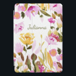Cubierta Para iPad Pro Elegante acuarela Floral Nombre personalizado Boho<br><div class="desc">Elegante Funda personalizado de color rosa rosa amarillo acuarela floral</div>
