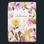 Cubierta Para iPad Pro Elegante acuarela Floral Nombre personalizado Boho<br><div class="desc">Elegante Funda personalizado de color rosa rosa amarillo acuarela floral</div>