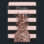 Cubierta Para iPad Pro Elegante bonito rosa piña dorada y raya rosa<br><div class="desc">Piña de oro rosa moderno y bonito,  fondo rosa y rayas negras.</div>