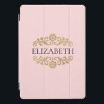 Cubierta Para iPad Pro Elegante Monograma Moda azul oro de la marina iPad<br><div class="desc">Un elegante estuche de ipad dorado y rosa negro. Genial para volver a la escuela. Añade tu nombre entre el florecimiento floral de oro en la parte delantera. Diseñado para ti por Blackberry Boulevard.</div>