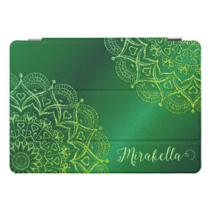 Cubierta Para iPad Pro Elegante Monograma Verde Esmeralda Mandala estereo