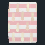 Cubierta Para iPad Pro Elegante rosa dorado patrón de piña rayado<br><div class="desc">Piña de piña de color rosa,  rayas rosas y blancas.</div>