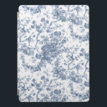 Cubierta Para iPad Pro Elegante Vintage francés grabado en toile floral-a<br><div class="desc">Elegante y ornamentado patrón vintage azul y blanco toile de jouy con flores exóticas, viñas y follaje entrelazados con guirnaldas y canastos de rosas. Este patrón se adaptó a partir de un fragmento textil francés histórico aproximadamente en 1910 en la colección Smithsonian. El patrón es de alta resolución pero no...</div>