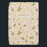 Cubierta Para iPad Pro Flores Primaverales Nombre personalizado de flor v<br><div class="desc">Flores de primavera Funda de Tablet con nombre personalizado de floral verde rosa</div>