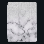Cubierta Para iPad Pro Gradiente de mármol Purpurina blanco plateado glam<br><div class="desc">Este elegante diseño es perfecto para la moderna y elegante moda. En el fondo de un fondo de piedra de mármol blanco y negro, hay un gradiente oscuro purpurina de color plateado falso impreso. Es glamuroso, moda, lujoso, moderno y elegante. ***NOTA DE DISEÑO IMPORTANTE: Para cualquier solicitud de diseño personalizado,...</div>