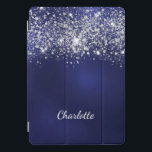 Cubierta Para iPad Pro Guión de nombre de monograma de polvo del purpurin<br><div class="desc">Un fondo azul. El color azul es desigual. Decorada con polvo falso purpurina. Personalice y agregue un nombre. El primer nombre está escrito con un guión moderno de estilo con letras a mano.</div>