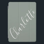 Cubierta Para iPad Pro Guión minimalista Nombre personalizado Sage Gris<br><div class="desc">Nombre de tipografía de guión minimalista en estuche francés para iPad de gris de sabio</div>