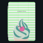 Cubierta Para iPad Pro Helado del remolino de la menta rayado<br><div class="desc">La verde menta linda y moderna rayó la caja personalizada con helado whippy de la menta deliciosa con la cereza en el top.</div>