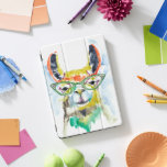 Cubierta Para iPad Pro Llama a los pantalones inteligentes<br><div class="desc">Llama a pantalones inteligentes de Jennifer Goldberger. Cuenta con una llama fabulosa con un estilo acuarela que usa lentes divertidas.</div>