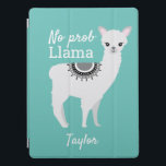 Cubierta Para iPad Pro Llama verde azulada sin problema con nombre<br><div class="desc">Verde azulada Cute NO Prob Llama con la cubierta del iPad Pro Protege tu iPad Pro con estilo con nuestra Verde azulada Llama sin Prob con el nombre iPad Pro. Esta adorable y humorística portada presenta un divertido ilustracion de llama y la alegre cita "NO prob Llama", ambientada en un...</div>