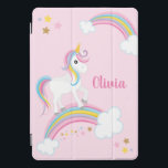Cubierta Para iPad Pro Magnífico arcoiris Unicornio rosa personalizado<br><div class="desc">Una bonita cubierta rosa de unicornio para iPad con estrellas y un arcoiris. ¡Personaliza con su nombre para hacer un regalo divertido para un chica!</div>