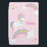 Cubierta Para iPad Pro Magnífico arcoiris Unicornio rosa personalizado<br><div class="desc">Una bonita cubierta rosa de unicornio para iPad con estrellas y un arcoiris. ¡Personaliza con su nombre para hacer un regalo divertido para un chica!</div>