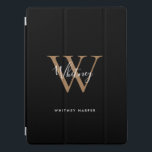 Cubierta Para iPad Pro Modern Black White Gold Script Monograma Nombre iP<br><div class="desc">Elegante y moderna capa monograma ipad pro de oro negro y escritura blanca. Puede personalizar el nombre y el monograma inicial para crear su propio diseño único. Diseñado por Thisisnotme©</div>