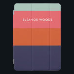 Cubierta Para iPad Pro Moderno trendy Blue Geometric Striped Personalizad<br><div class="desc">Este elegante estuche para iPad presenta un diseño de rayas geométricas de bloques de color moderno en una atrevida paleta de colores de verde azulado,  rojo,  rosa oscuro y azul marino,  personalizada con tu nombre. ¡Buena idea de regalo!</div>