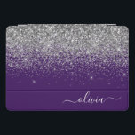 Cubierta Para iPad Pro Monograma de Girly Glam Purpurina de Plata Púrpura<br><div class="desc">Relieve metalizado Plata y Purple Faux Purpurina de esparkle metálico Script Monograma Nombre Funda portátil. Esto hace que el dulce perfecto cumpleaños 16,  boda,  ducha de novia,  aniversario,  ducha de bebé o fiesta de soltera sea regalo para alguien que ama el lujo glam y los estilos de moda.</div>