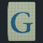 Cubierta Para iPad Pro Monograma del patrón retro verde de Gingham<br><div class="desc">Funda Monograma del Patrón de Plata de Gingham Retro Verde</div>