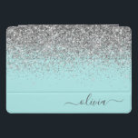 Cubierta Para iPad Pro Monograma del Purpurina plateado Verde azulado azu<br><div class="desc">Aqua Blue - Verde azulado y plateado Purpurina Script Monograma Nombre portátil Funda. Esto hace que el dulce perfecto cumpleaños 16,  boda,  ducha de novia,  aniversario,  ducha de bebé o fiesta de soltera sea regalo para alguien que ama el lujo glam y los estilos de moda.</div>