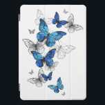 Cubierta Para iPad Pro Morfo de las mariposas voladoras azules<br><div class="desc">Morfo de las mariposas azules voladoras y mariposas blancas en un fondo abstracto y claro. Morfo. Diseño con morfo de mariposas azules.</div>