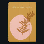 Cubierta Para iPad Pro Naturaleza botánica rosada Nombre personalizado<br><div class="desc">Esta elegante cubierta para el iPad personalizado cuenta con un minimalista ilustracion botánico en un hermoso tono otoñal de mostaza amarilla sobre un fondo abstracto de formas rosadas. Personalízalo con tu nombre. ¡Buena idea de regalo!</div>