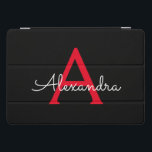 Cubierta Para iPad Pro Nombra de monograma de guión negro rojo<br><div class="desc">Funda de portátil Black and Red Simple Script Monogram Name. Esto hace que el dulce perfecto cumpleaños 16,  boda,  ducha de novia,  aniversario,  ducha de bebé o fiesta de soltera sea regalo para alguien que ama el lujo glam y los estilos de moda.</div>