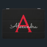 Cubierta Para iPad Pro Nombra de monograma de guión negro rojo<br><div class="desc">Funda de portátil Black and Red Simple Script Monogram Name. Esto hace que el dulce perfecto cumpleaños 16,  boda,  ducha de novia,  aniversario,  ducha de bebé o fiesta de soltera sea regalo para alguien que ama el lujo glam y los estilos de moda.</div>