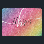 Cubierta Para iPad Pro Nombre de monograma del Purpurina arcoiris<br><div class="desc">Añade un toque de color a tu portada iPad pro con un arco iris purpurina con nombre de monograma y guión. Personaliza con tu nombre, monograma, inicial o texto. Puede cambiar el color del texto y el estilo de fuente utilizando la opción personalizar it. Tenga en cuenta que el purpurina...</div>