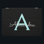 Cubierta Para iPad Pro Nombre del Monograma de la Girona del Guión Azul V<br><div class="desc">Negro y Aqua Verde azulado Blue Simple Script Monograma Nombre Laptop Funda. Esto hace que el dulce perfecto cumpleaños 16,  boda,  ducha de novia,  aniversario,  ducha de bebé o fiesta de soltera sea regalo para alguien que ama el lujo glam y los estilos de moda.</div>