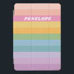 Cubierta Para iPad Pro Nombre personalizado Colorful Bright Pastel Stripe<br><div class="desc">Este elegante estuche para iPad presenta un diseño caprichoso de rayas simples en una brillante paleta de arcoiris. Personalízalo con tu nombre. ¡Buena idea de regalo!</div>