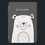 Cubierta Para iPad Pro Nombre personalizado de Ilustracion de oso caprich<br><div class="desc">Este lindo y colorido estuche para iPad presenta un caprichoso ilustracion de un adorable oso en blanco y negro. Personalízalo con tu nombre en un tipo de letra retro. ¡Buena idea de regalo!</div>