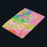 Cubierta Para iPad Pro Nombre personalizado de pintura de arte abstracto<br><div class="desc">Divertido y alegre pintura abstracta en un arcoiris de color vibrante y juguetón,  personalizado con tu nombre.</div>