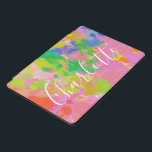 Cubierta Para iPad Pro Nombre personalizado de pintura de arte abstracto<br><div class="desc">Divertido y alegre pintura abstracta en un arcoiris de color vibrante y juguetón,  personalizado con tu nombre.</div>