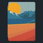 Cubierta Para iPad Pro Paisaje de montaña Retro Naranja Azul<br><div class="desc">Este elegante estuche para iPad presenta un ilustracion colorido y audaz de un paisaje de montaña retro en rojo,  naranja y azul.</div>