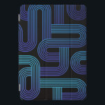 Cubierta Para iPad Pro Patrón de Maze azul púrpura de resumen moderno div<br><div class="desc">Este diseño moderno presenta un divertido patrón de laberinto abstracto en color morado,  turquesa y azul sobre un fondo negro.</div>